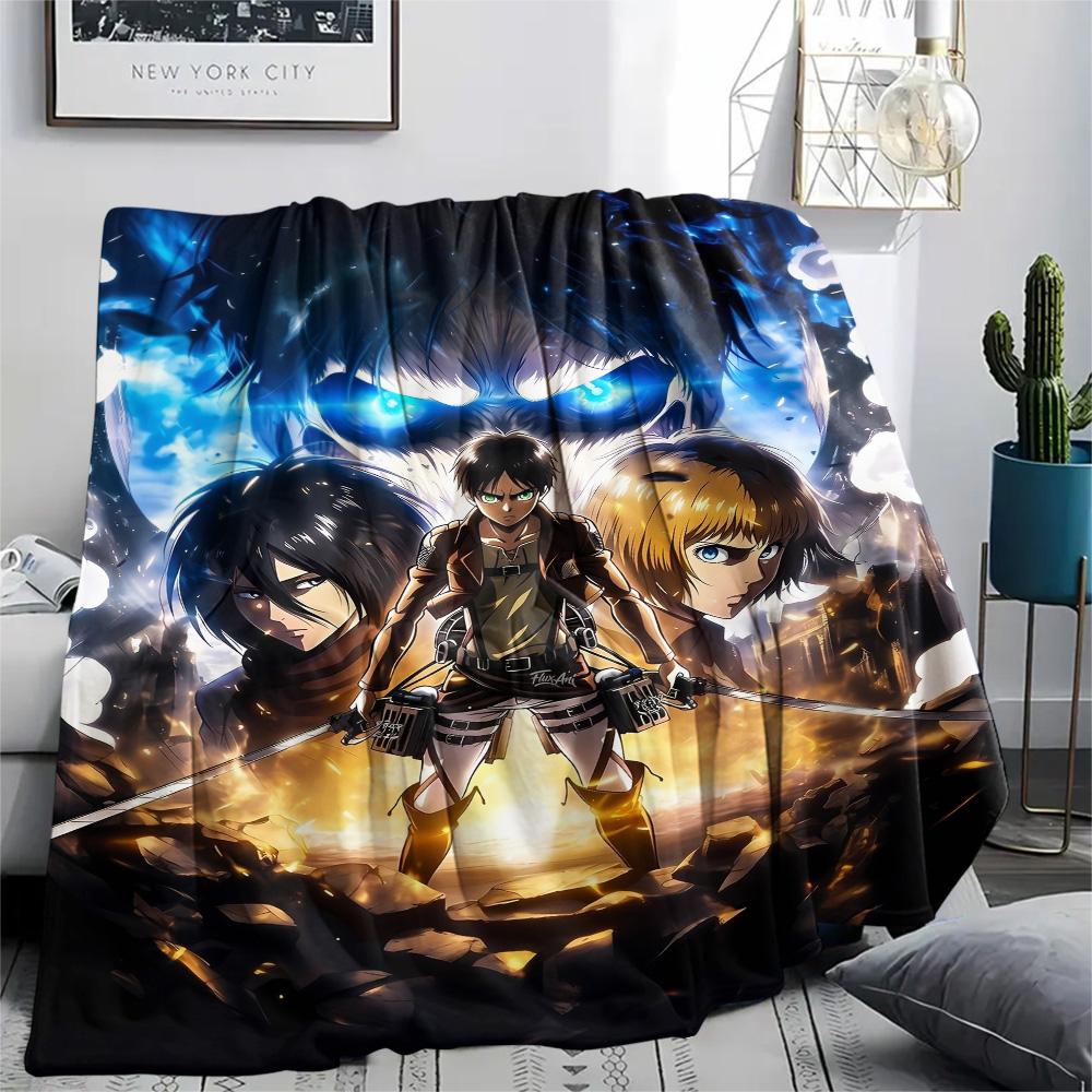 Flanelová deka s postavami z Útoku na titány, Měkká teplá přehozová deka pro domácí dekoraci, Ideální dárek pro fanoušky anime, Pohodlná na pohovku a postel