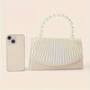 Elegant Pleated Crossbody Bag, Luxurious and Fashiable Handbag, Versatile Pearl Handle Striped Design Shoulder Bags