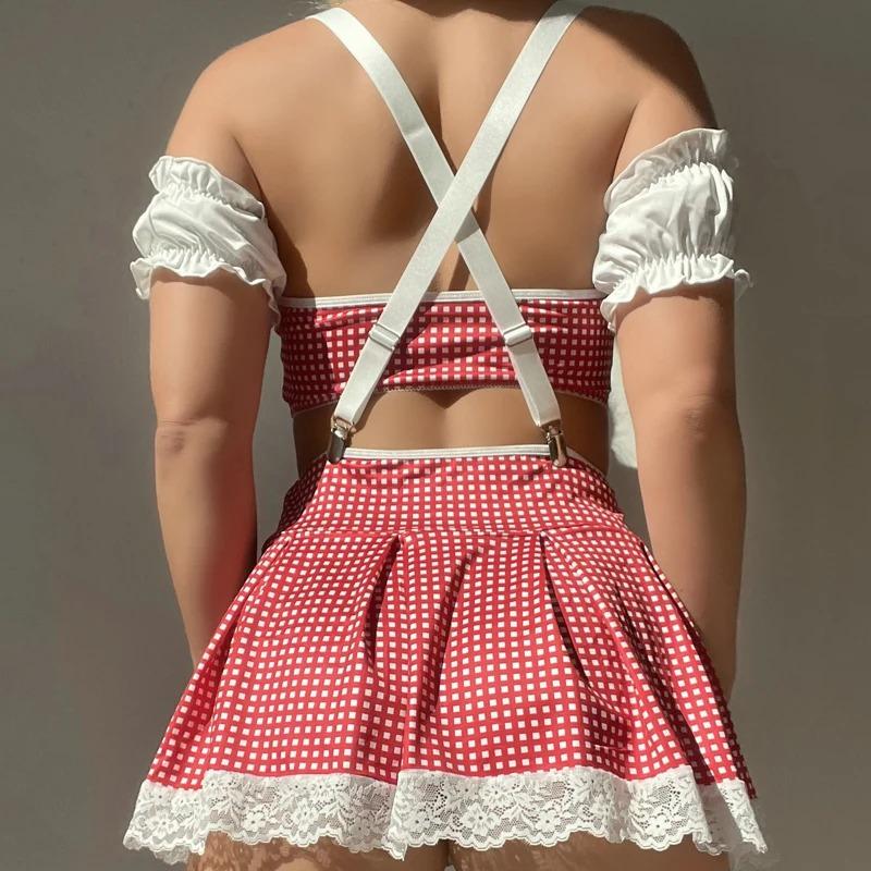 Women Sexy Temptation Lingerie Set Schoolgirl Costumes Sexy Strap Role Play Lace Uniform Erotic Costume Sex Cosplay