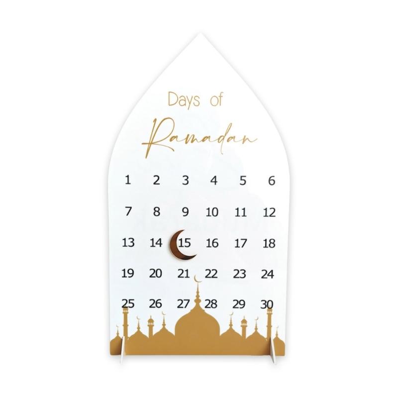 

Акриловый календарь обратного отсчета Рамадана с магнитными лунными дизайнами, легкая настройка даты, для украшения рабочего стола дома и в офисе