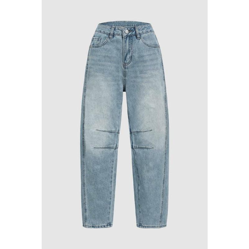 Damen Vintage Bananenhose Lockere Machete Hose Weite Beinhose Mittel Taille Gerade Jeans