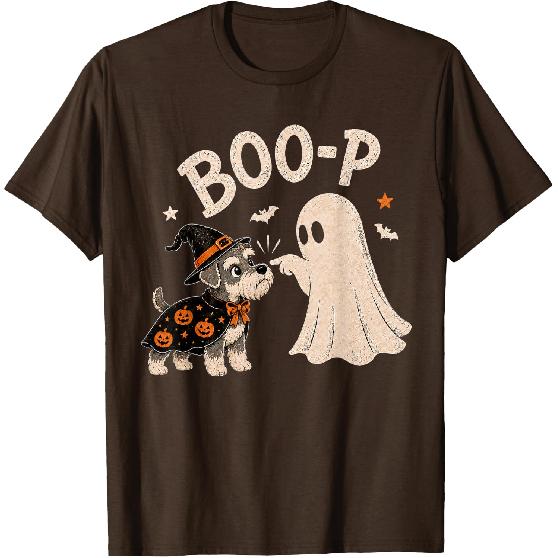 Miniature Schnauzer Boo Boo-p Ghost Nose Boop Halloween Dog T-Shirt