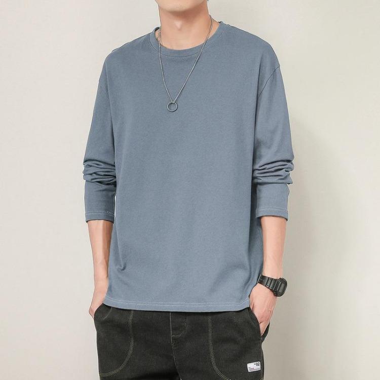Men Long Sleeve Cotton Top Breathable Fabric Regular Fit Solid Colors Casual Wear