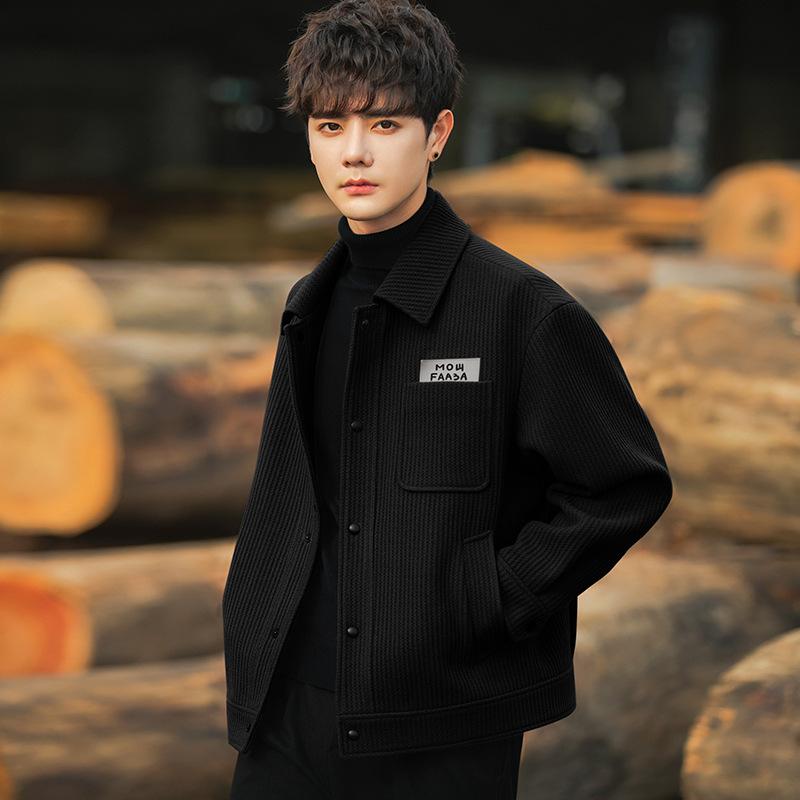 Wool Jacket Men's Autumn and Winter Casual Lapel Tooling Ruffian Handsome Short Versatile Coat Top