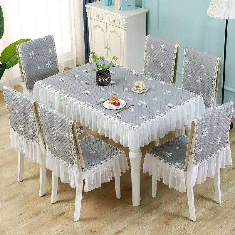 Mesa de jantar estilo europeu, almofada de cadeira de tecido integrado, renda, capa de cadeira de mesa de jantar de renda, capa de assento antiderrapante, almofada