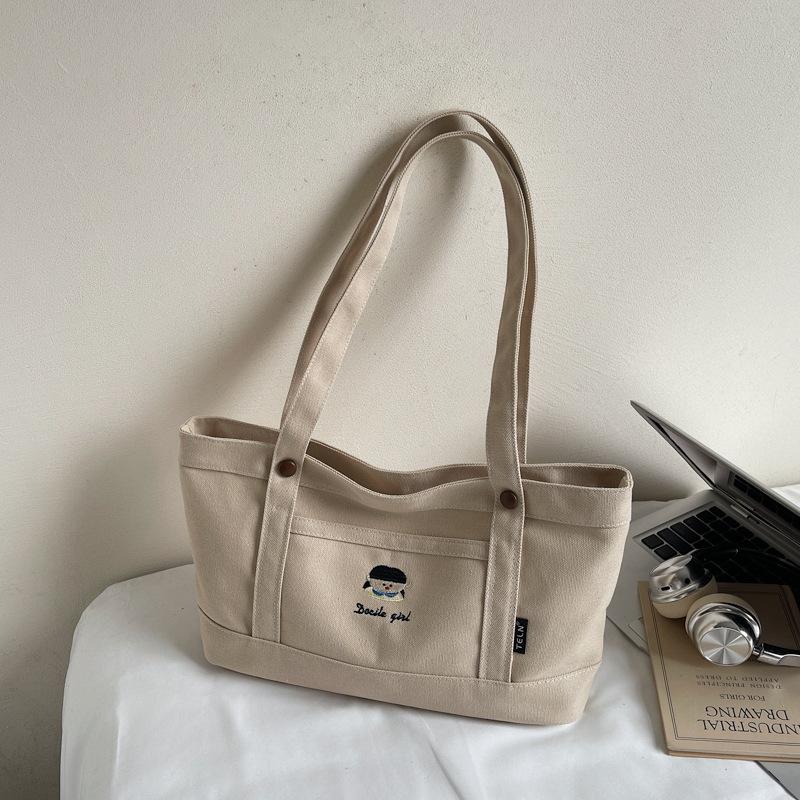 

Canvas bag women s large capacity 2025 autumn new high-value shoulder bag college students commuting tote bag