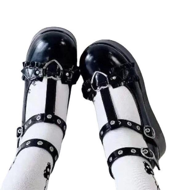 Japanische Lolita Damenschuhe mit dicker Sohle und runder Spitze: Süße Harajuku Soft Girl Lederpuppen-Schuhe
