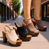 High-heeled Cool Slippers Fashion Women's Matte-faced Rivet Slippers Thick-soled Thick-heeled High Heels