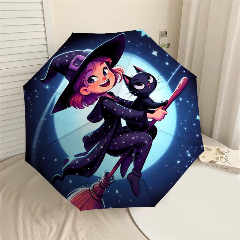 

1PC witch broomstickAutomatic Open/Close Umbrella with Windproof, 8-Rib Sturdy Canopy, Durable Ribs, Fashionable Design, Outdoor Accessory, Fun Prin,