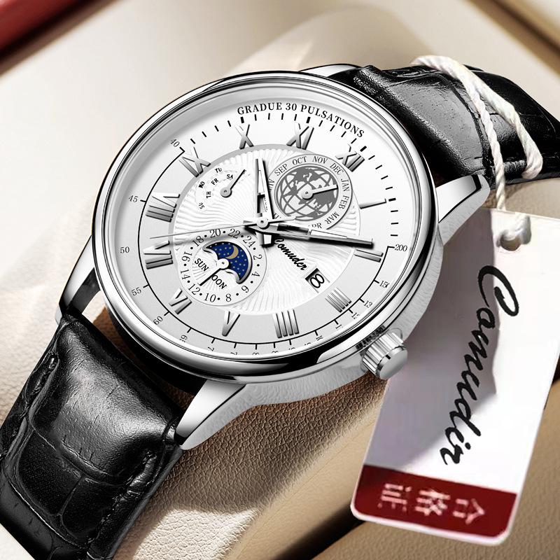 Švýcarské pánské quartzové hodinky s koženým řemínkem - Originální vodotěsné značkové hodinky