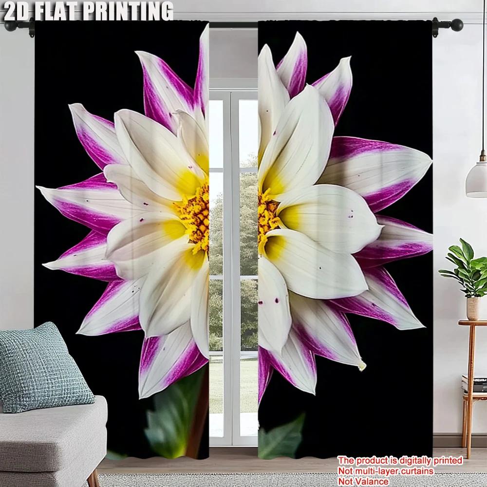 2pc    Window Curtains Modern White Flowers Versatile Polyester  Without Electricity Holiday Decorations Use for Apartment