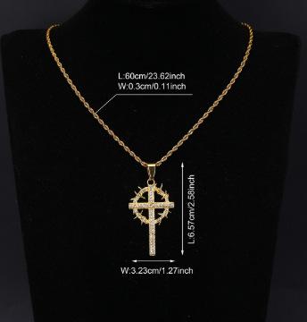 Intertwined Thorns Diamond Cross Pendant Retro Creative Personalized Necklace Jewelry