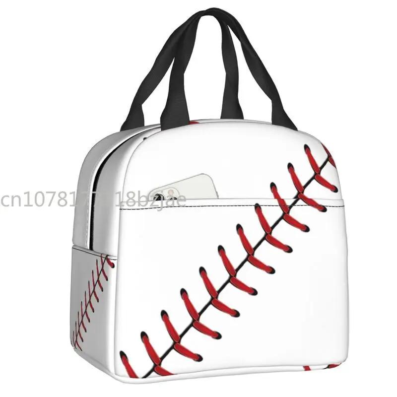 Softball Baseball Lace Lunch Bag Women Reusable Cooler Thermal Insulated Lunch Box for Outdoor Camping Travel Food Bento Box