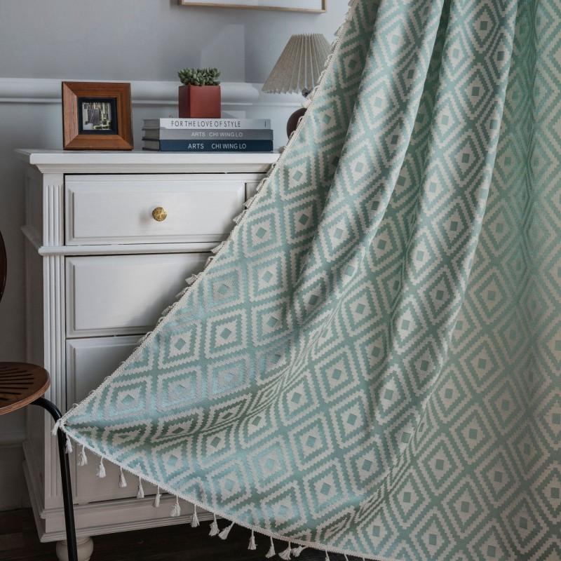 Cotton Embroidered Striped Curtain Panel Semi-Sheer Kitchen Window Treatment Farmhouse Style