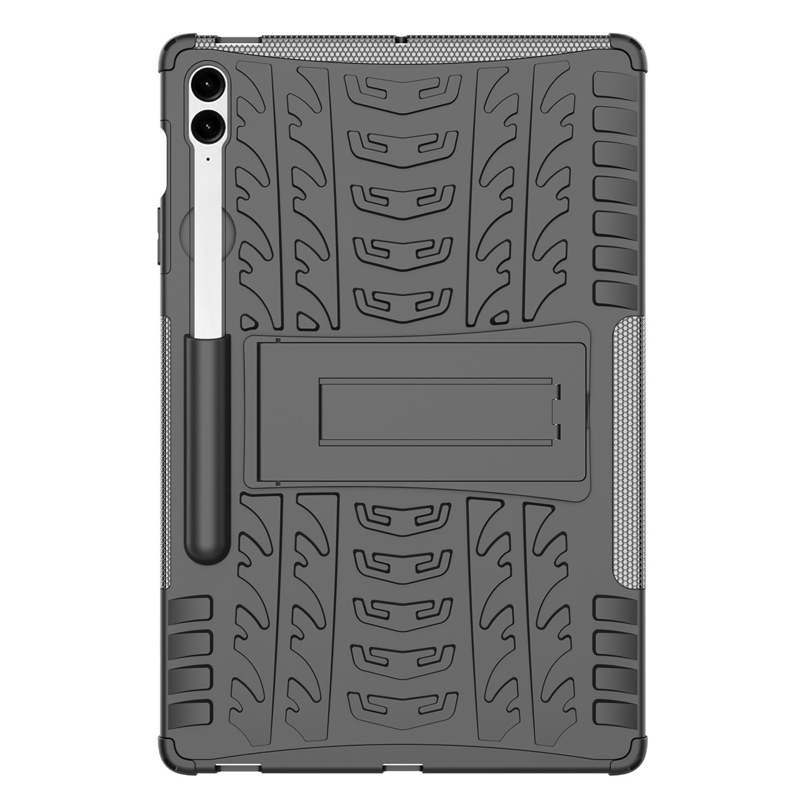 

For Samsung Galaxy Tab S9 FE+ Case Tire Texture Kickstand TPU+PC Tablet Cover Black