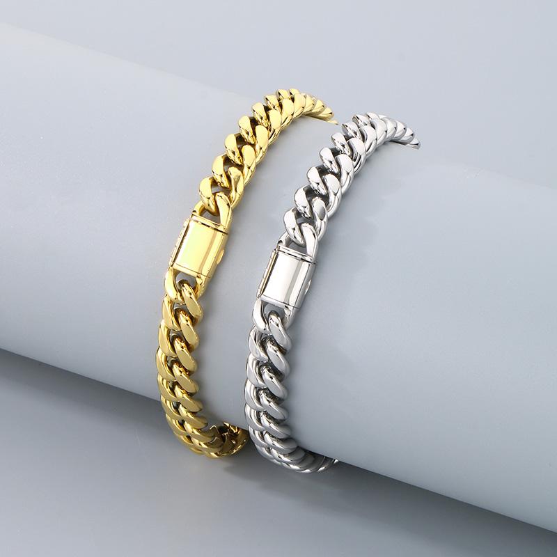 Kalen Shiny Cuban Chain Bracelet for Men Hip Hop Stainless Steel Jewelry Sets Gold Color Thick Necklace 8MM Trendy Accessories