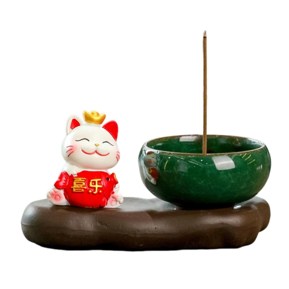 Gift Creative Lucky Cat Incense Burner Chinese Style Ceramic Aromatherapy Base Cute Zen-like Tea Table Oraments Offices
