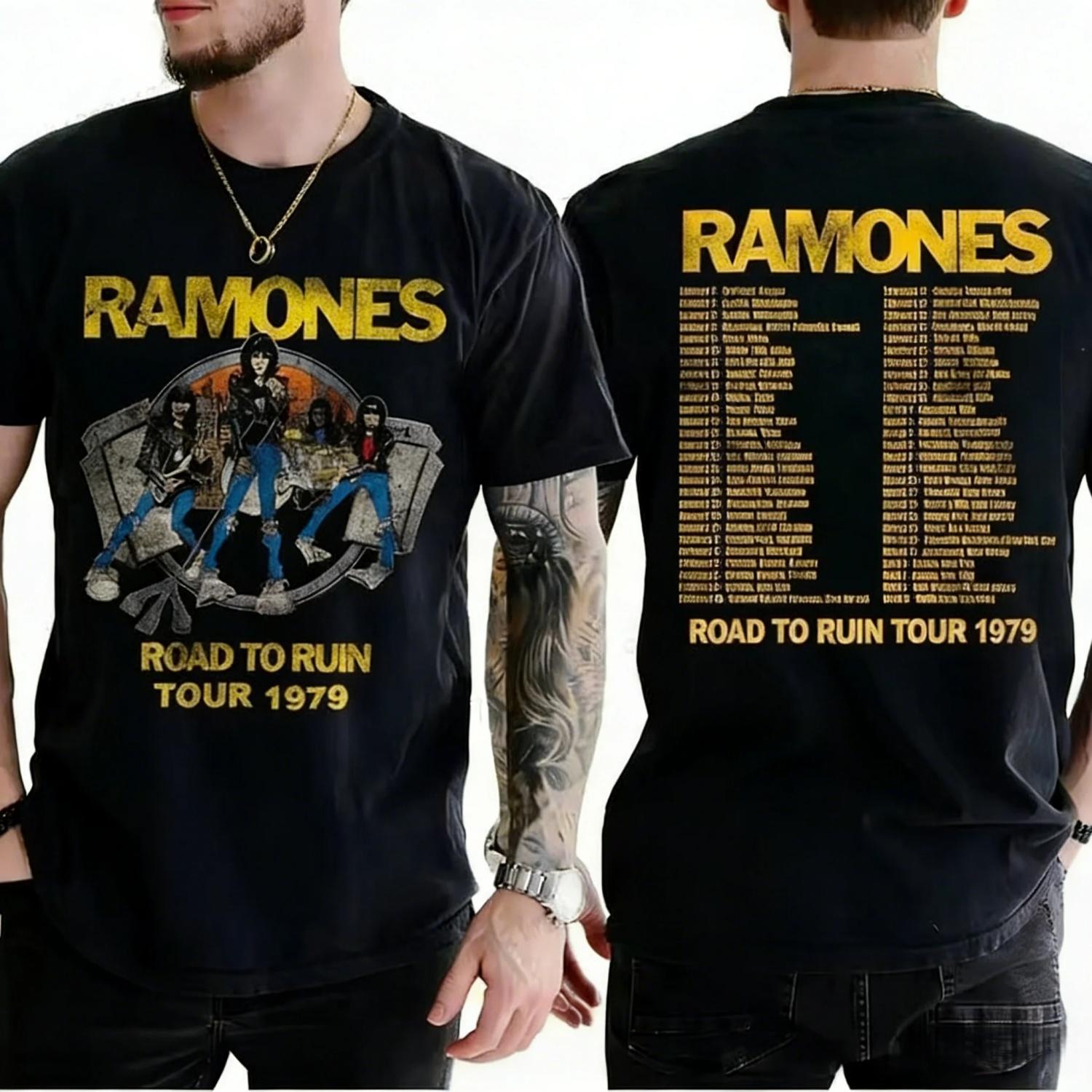 

Crew Neck T - Shirt with Punk Rock Creative - Inspired Graphic Featur Ramones Tour Art for Music Enthusiasts Hip Hop Streetwear S чёрный