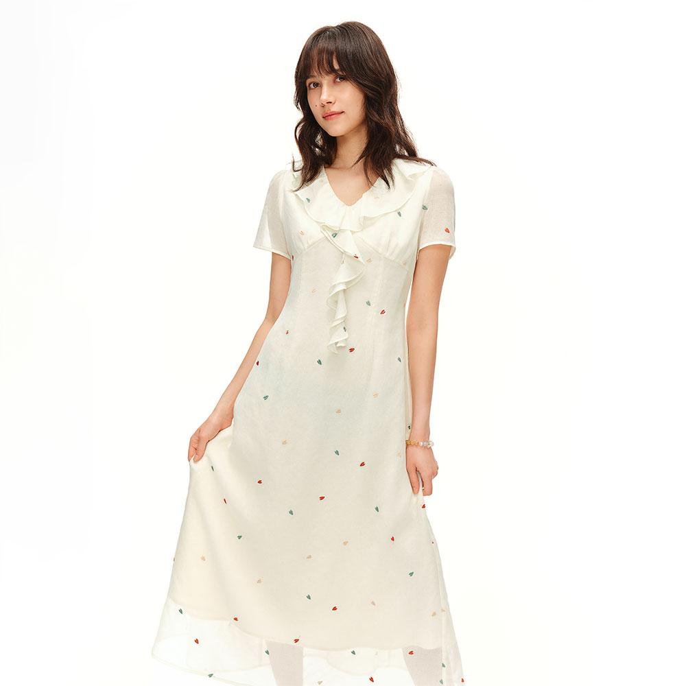 Eiaenlei Ar_Embroidery Frill V-Neck Dress