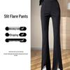 Women's Flared High Waist Bell Bottom Trousers - Casual, Loose, Wide Leg with Spring/Autumn Slit Drape.