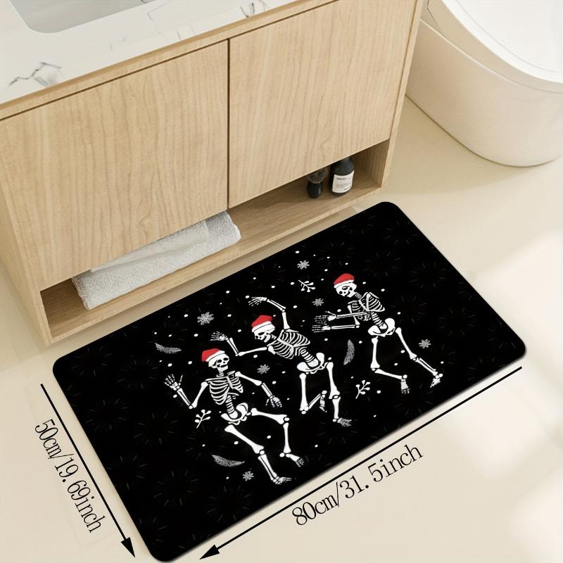 Festive Skeleton Rave Christmas Doormat Soft Flannel with Non-Slip Backing Absorbent Indoor Mat Home Entrance Holiday Decor Mat
