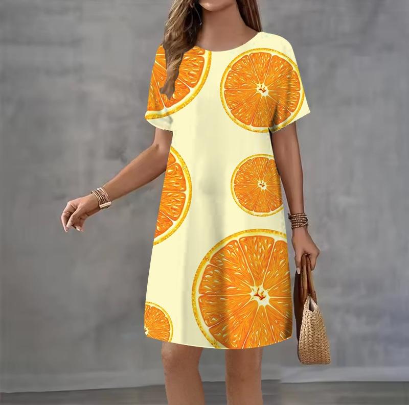 Fashion 3D Print Summer Dress Loose Casual Short Sleeve O-Neck Mini Dress