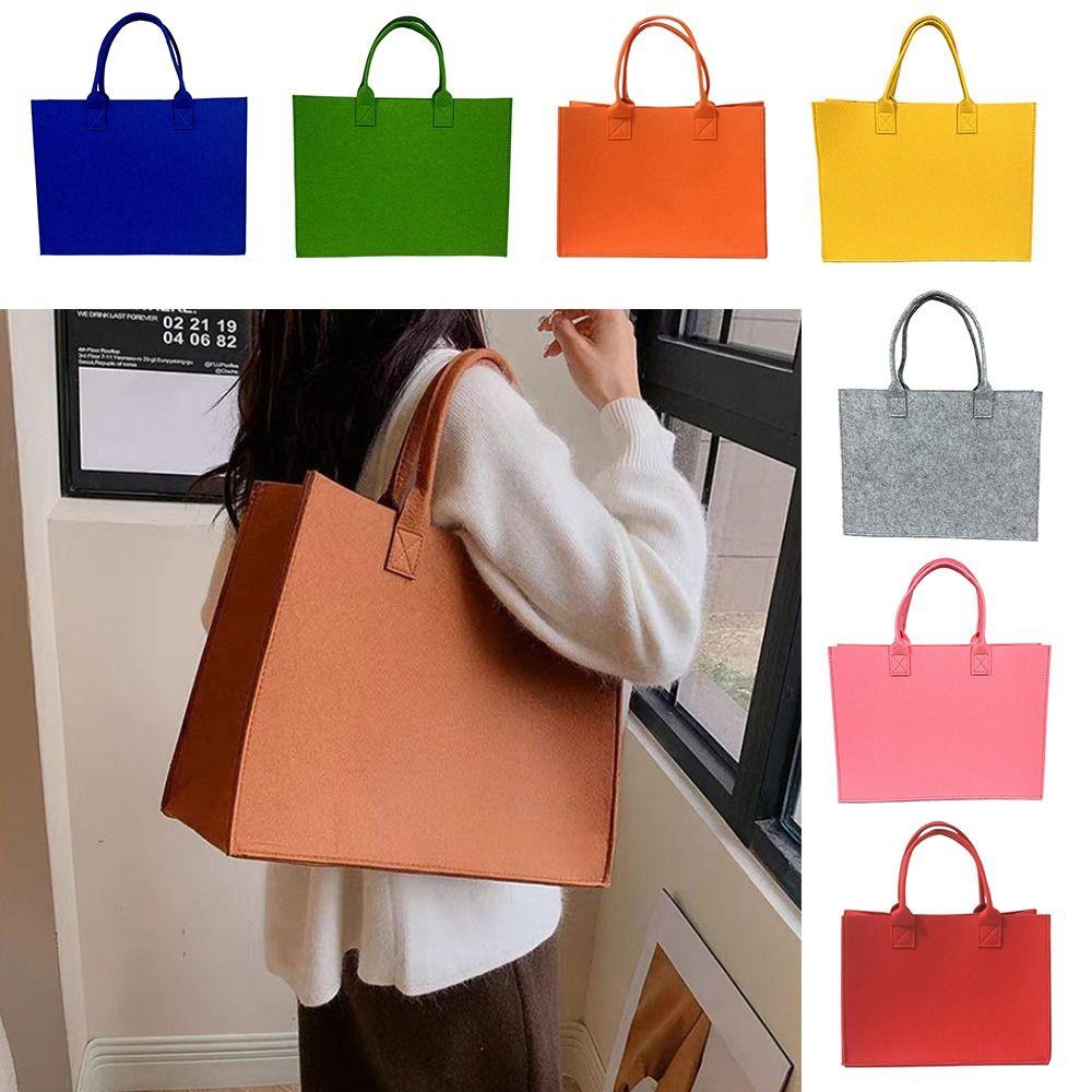 Large Capacity Felt Shoulder Bag Messenger Bag Fashion Solid Color Handbag Simple Tote Bag Shopping Bag for Woman Girls