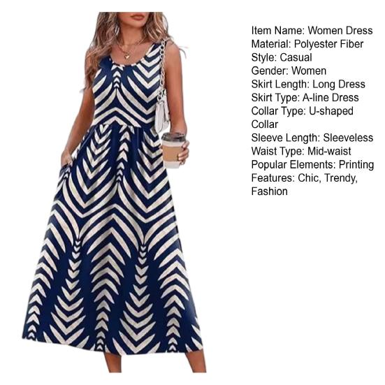 Women's Summer Dress Topiary Print Sleeveless Crewneck Swing Dress Casual Beach Vacation Flowy