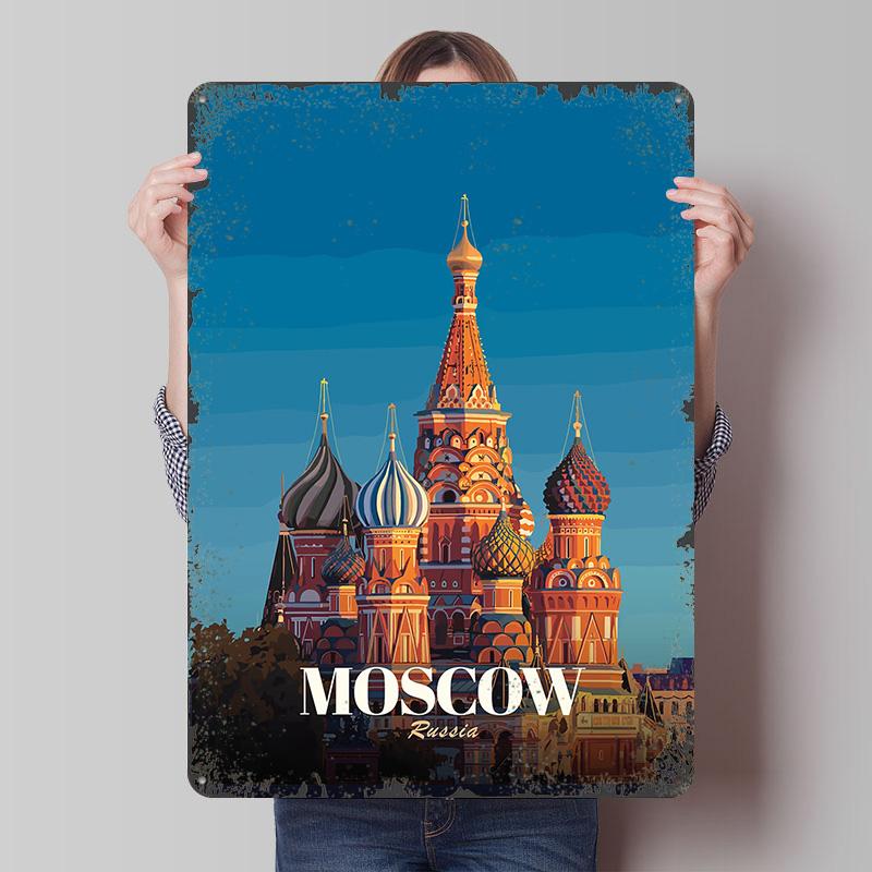 

Moscow Russia Travel Tinplate Poster Customized Wall Art Vintage Retro Metal Signs for Home Decor Living Room Decoration At Home 7.9x11.8In(20x30cm)