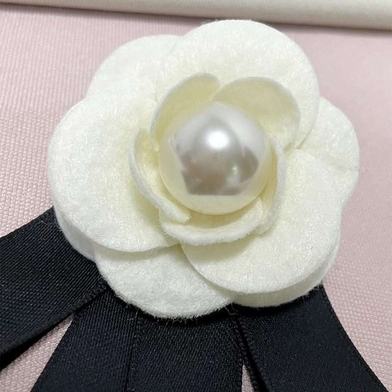 New Black Bowtie Ribbon Bow Brooch Fabric Camellia Flower Brooch Pins Vintage Wedding Party Brooches For Women Accessories