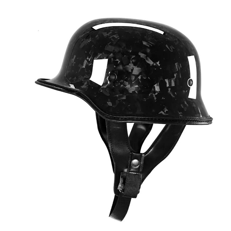 Carbon Fiber Retro Trendy Scoop Helmet 3c Certified Motorcycle Half Helmet Cruise Motorcycle German Style Soldier Helmet