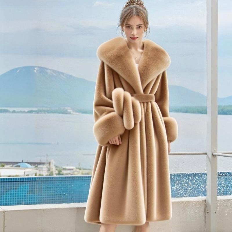New Winter Environmentally Friendly Fur Coat Coat Women's Medium and Long Large Fur Collar Fashion Thickened Fur Cuff Temperament