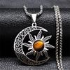 Witch Moon Sun Necklace for Women Men Stainless Steel Stone Occult Luna Crescent Wicca Chain Jewelry collares acero inoxidable
