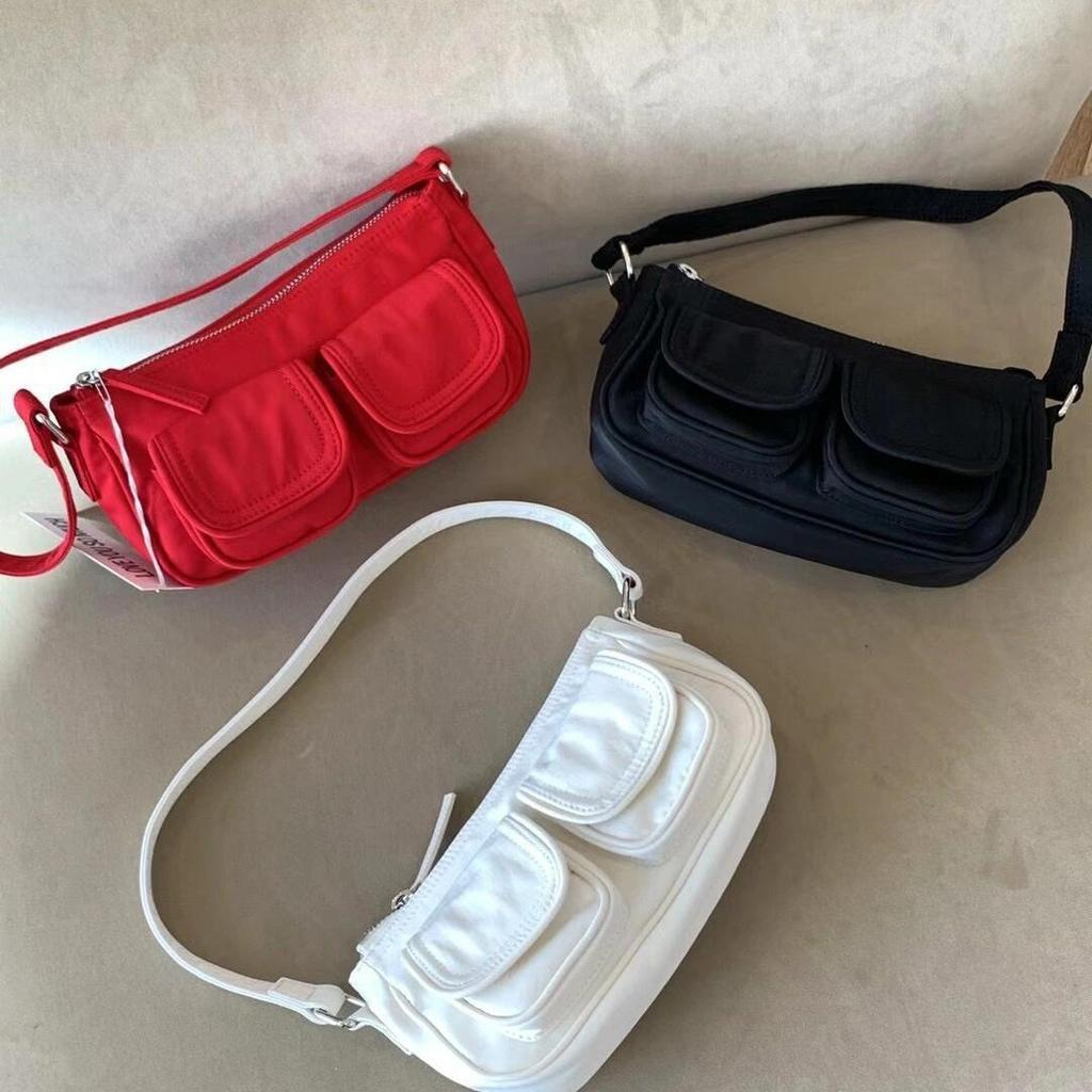Korean INS Niche Personality Retro Nylon Multi-Pocket Commuter Shoulder Bag New Trendy Versatile Underarm Bag