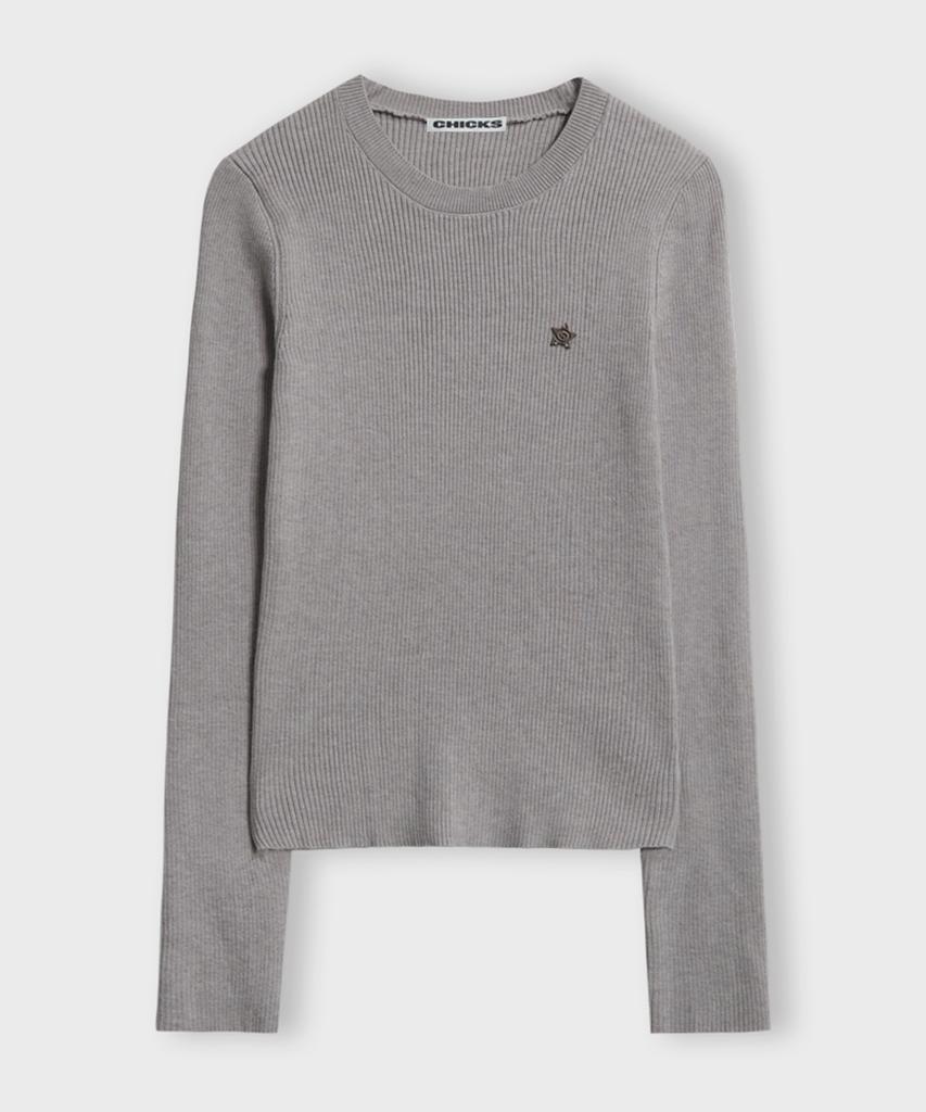 CHICKS Slim Fit Ribbed Round Knit Back Melange