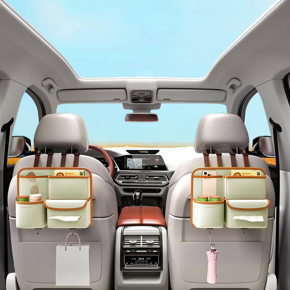 Car Seat Back Storage Hanging Bag Car Accessories Waterproof Dirt Proof with Hook Tissue Holder Car Backseat Organizer Anti Kick Pad Cup Holder