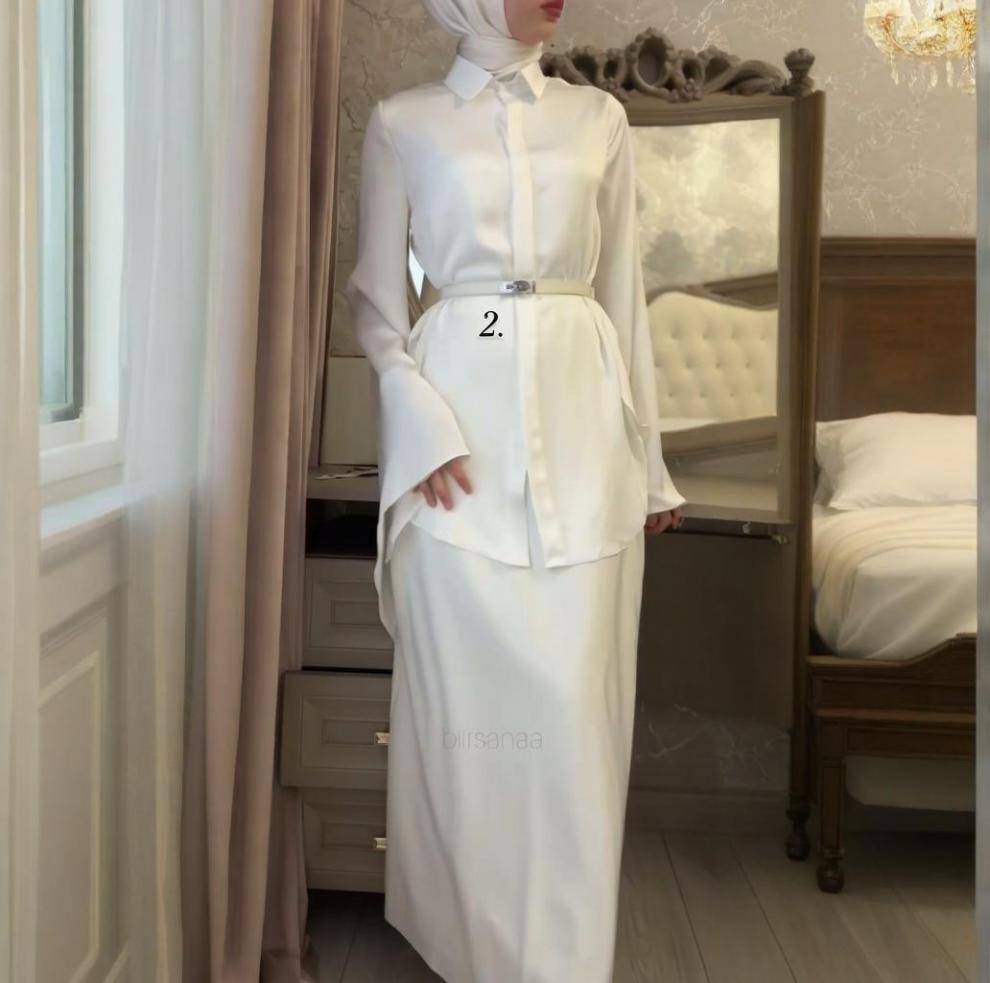 2025 Autumn Satin Flared Sleeve Shirt & Bodycon Skirt Set for Women