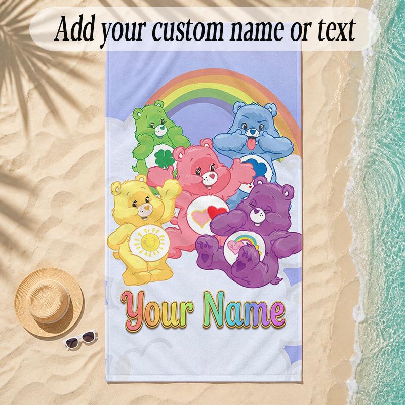 Beach TowelCare Bears Custom Name Text Personalized Soft Towel for Beach Pool Indoor Home Decor Gift