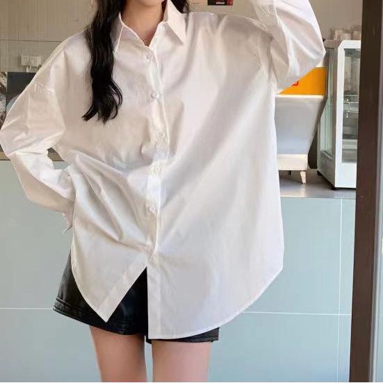 

Женская универсальная синяя рубашка с длинным рукавом - Весна и Осень 2024, Модная свободная посадка для студенток, Идеальна как для ношения под одежду, так и отдельно. Extra Large