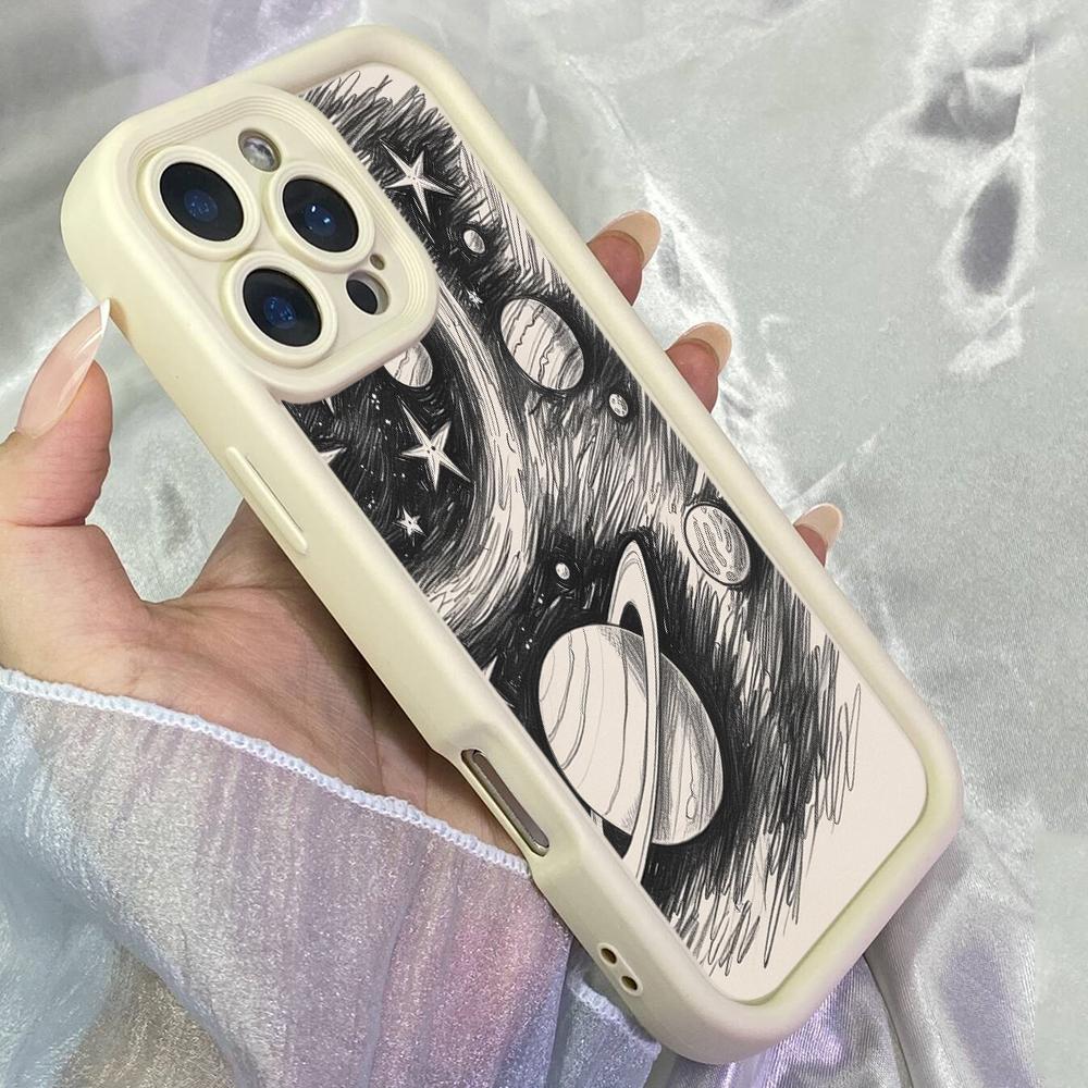 JT572 White and balck art of space for iPhone 17 16 15 14 13 12 Pro Max Samsung S26 S25 Ultra A17 A07 A56 A16 A15 Xiaomi 15T Redmi 15c 14C Soft Case