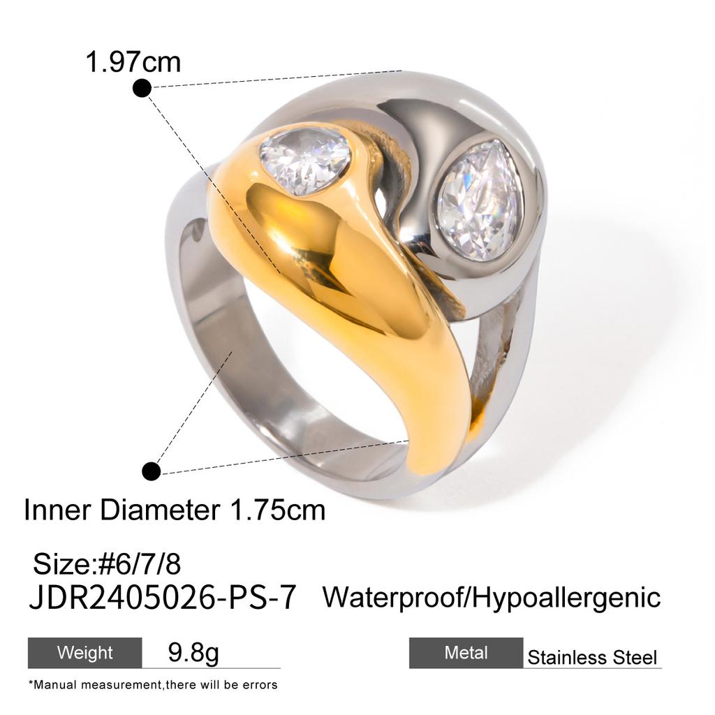 Stainless Steel Exaggerated Zirconia Ring, High-end and Retro Finger Ring, Titanium Steel Hand Accessory