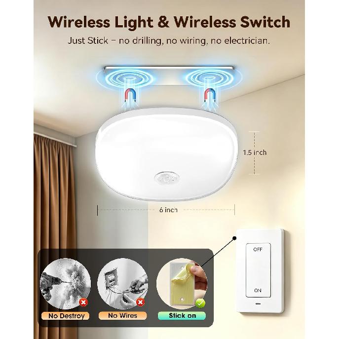 Rechargeable Ceiling Light with Switch, Wireless Closet Lights, Multicolor | No More Motion Sensor Guesswork – You Decide Every ON/OFF