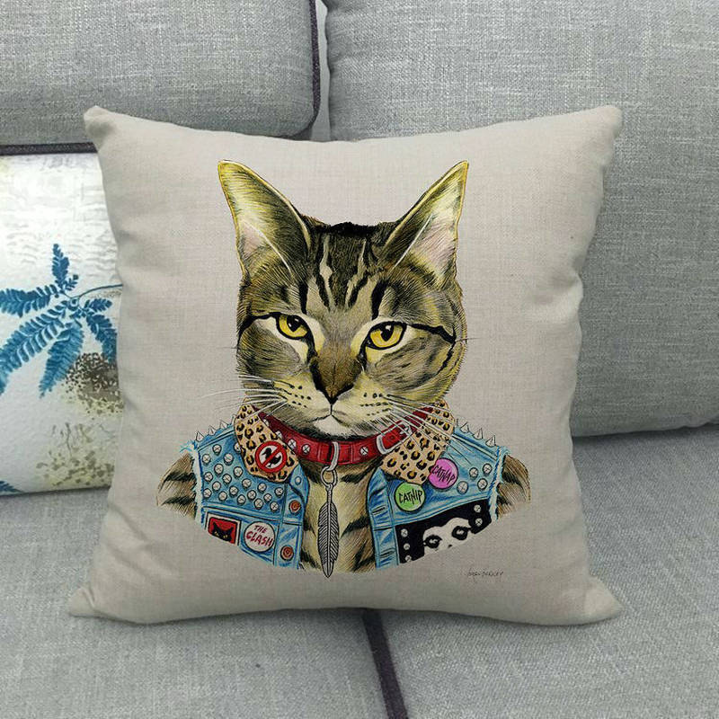 Cartoon Cat Pattern Series Super Soft Cotton and Linen Material Pillow Cover for Home Sofa Decoration Pillow Cover