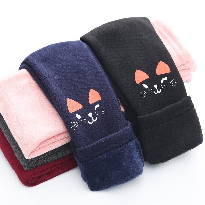 Jenter Tegneserie Tettsittende Underdelsbukser Høst og Vinter Fortykning Tykk Tynn Fløyel Varm Baby Barnebukser Stretch Yttertøy Bukser