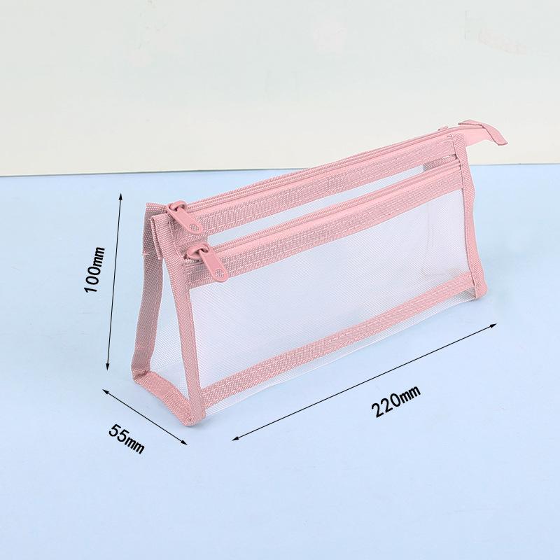 Three-dimensional transparent mesh pencil bag, double-layer examination special large-capacity student stationery bag special pencil bag