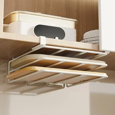Küchen-Ohne-Bohren Multifunktionales Topfdeckel-Schneidebrett-Platzierungs-Aufbewahrungsregal Schrank Hängeschrank Unterer Haken Wok-Ring