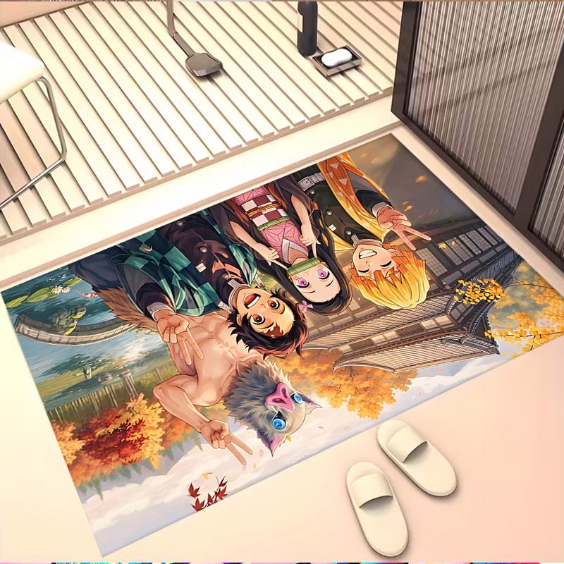 Demon Slayer Print Rug, Washable Floor Carpet, For Entryway Dorm Laundry Room Office Study, Home Decor Birthday Christmas Gift