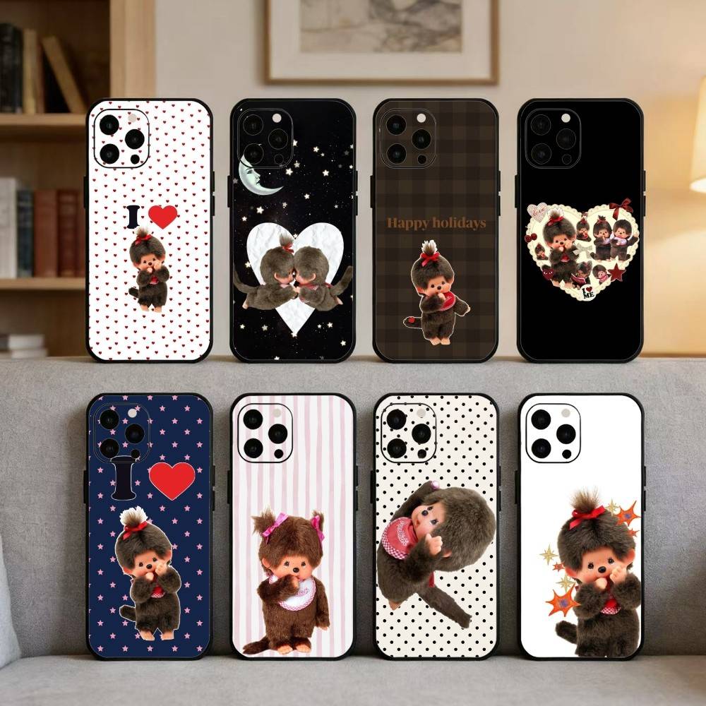 Cute M-Monchhichis Phone Case For iPhone17,16,15,14,13,12 Plus,Max Soft Silicone Black Cover