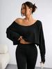 2026 Women'S Black Long Sleeve Blouse T-shirt Casual Asymmetrical Neck Strapless Top for Sporty