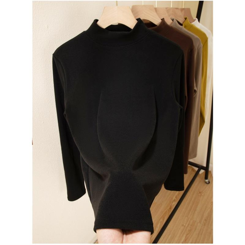 Ladies' Autumn And Winter Solid Color Long Sleeved Half High Neck T Shirt Base Shirt